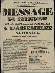 Département de la Gironde. République française. Message du président de la République française à l'assemblée nationale. Bordeaux : [s.n.], 1849 (Lanefranque).