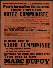 Elections législatives du 2 janvier 1956 - 1re circonscription de la Gironde. Pour la formation d'un nouveau Front Populaire, votez communiste!. Bordeaux : [s.n.], 1955 (Imprimerie centrale, 12 rue Saint-Siméon).